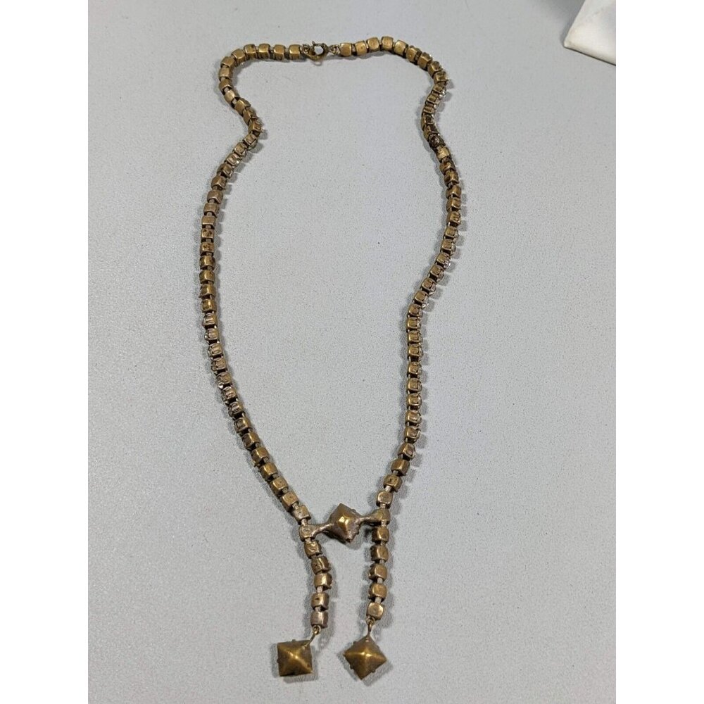 Vintage Czechoslovakia Bronze Tone Crystal Rhinestone Art Deco Tennis Necklace - Picture 9 of 11
